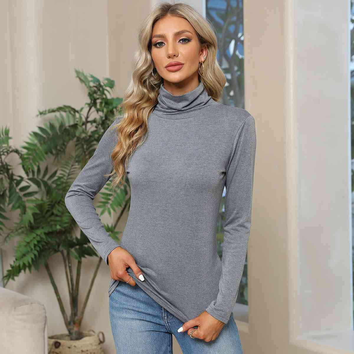 Turtleneck Long Sleeve T-Shirt Women's T-Shirts - Tophatter Daily Deals