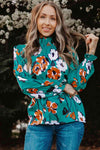 Floral Smocked Mock Neck Flounce Sleeve Blouse Blouses - Tophatter Daily Deals