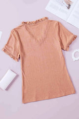 Textured V-Neck Flounce Sleeve Blouse Blouses - Tophatter Daily Deals
