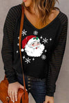 Santa Graphic Striped Long Sleeve T-Shirt Black Women's T-Shirts - Tophatter Daily Deals