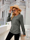 Drawstring V-Neck Long Sleeve T-Shirt Women's T-Shirts - Tophatter Daily Deals