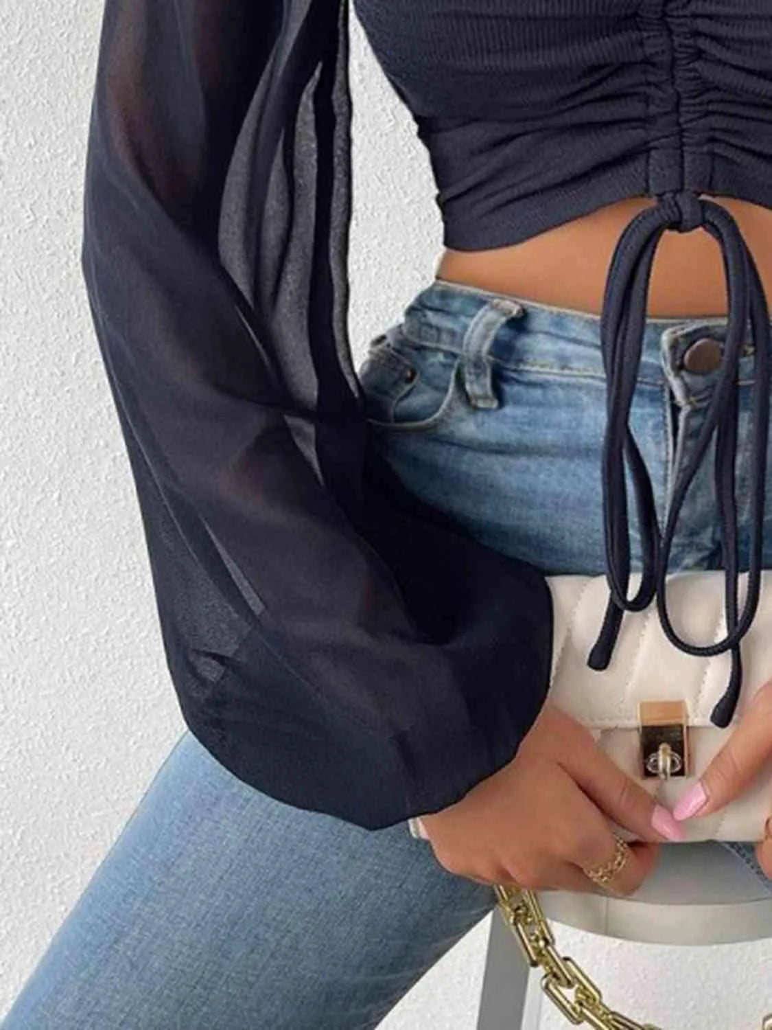 Drawstring Sweetheart Neck Cropped Top Blouses - Tophatter Daily Deals