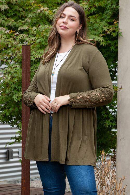 Plus Size Lace Detail Open Front Ruffle Hem Cardigan Blouses - Tophatter Daily Deals