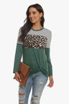 Mixed Print Gathered Detail Long Sleeve Top Green Blouses - Tophatter Daily Deals