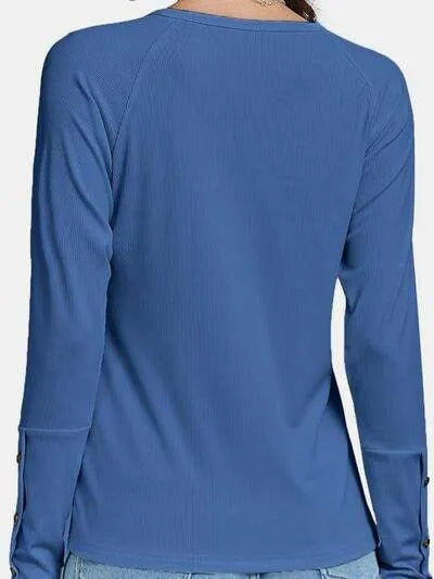 Decorative Button V-Neck Long Sleeve T-Shirt Women's T-Shirts - Tophatter Daily Deals