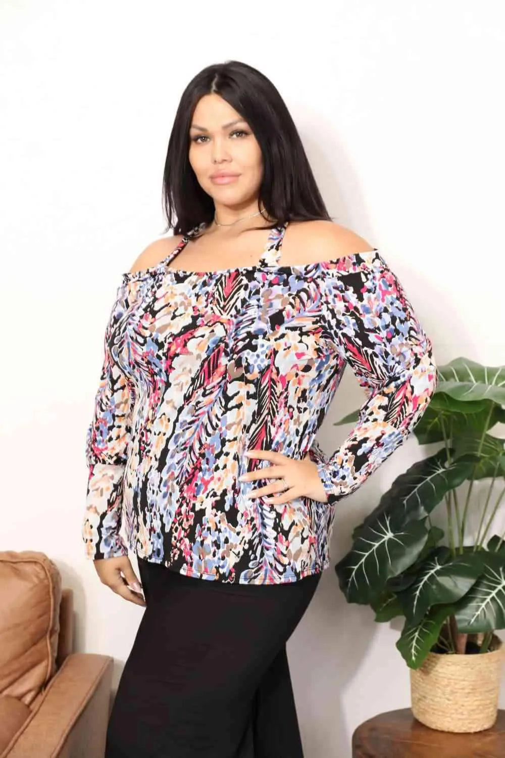 Sew In Love Full Size High Neck Off Shoulder Criss Cross Top Blouses - Tophatter Daily Deals