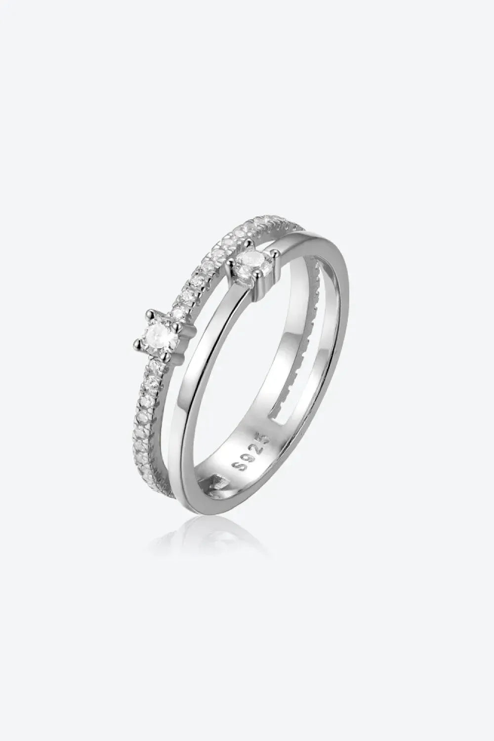 Zircon 925 Sterling Silver Double-Layered Ring Silver Rings - Tophatter Daily Deals
