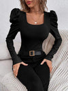 Square Neck Puff Long Sleeve Top Blouses - Tophatter Daily Deals