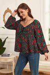 Melo Apparel Plus Size Floral Balloon Sleeve Blouse Blouses - Tophatter Daily Deals