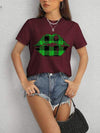 Plaid Lip Graphic Round Neck T-Shirt Women's T-Shirts - Tophatter Daily Deals