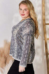 Hailey & Co Full Size Snakeskin V-Neck Long Sleeve Top Blouses - Tophatter Daily Deals