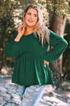 Plus Size Smocked Balloon Sleeve Babydoll Top Mid Green Blouses - Tophatter Daily Deals