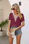Contrast V-Neck Swiss Dot Top Blouses - Tophatter Daily Deals