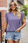 Ruffled Notched Cap Sleeve T-Shirt Women's T-Shirts - Tophatter Daily Deals