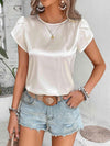 Round Neck Petal Sleeve Top Blouses - Tophatter Daily Deals