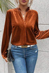 Notched Frill Detail Long Sleeve Blouse Blouses - Tophatter Daily Deals