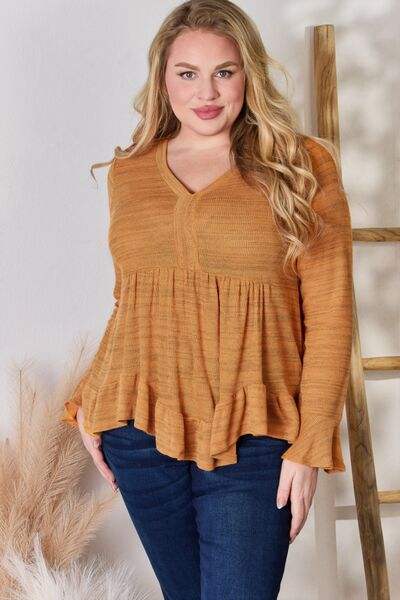 Hailey & Co Full Size V-Neck Flounce Sleeve Blouse Blouses - Tophatter Daily Deals