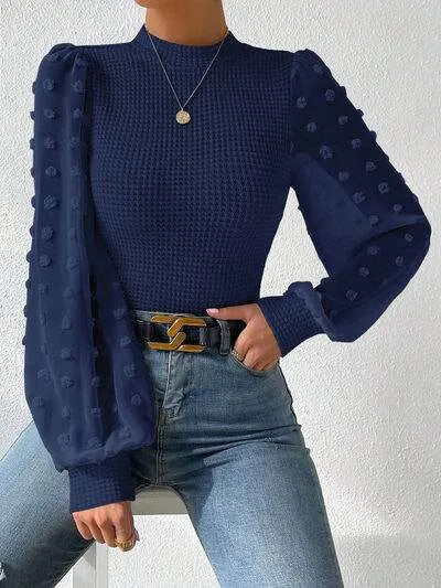 Swiss Dot Waffle-Knit Lantern Sleeve T-Shirt Women's T-Shirts - Tophatter Daily Deals