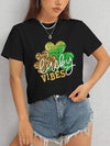 LUCKY VIBES Round Neck Short Sleeve T-Shirt Women's T-Shirts - Tophatter Daily Deals