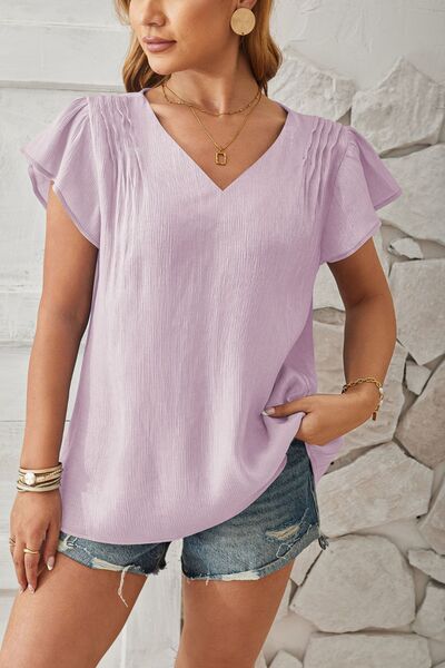 V-Neck Flutter Sleeve T-Shirt Women's T-Shirts - Tophatter Daily Deals