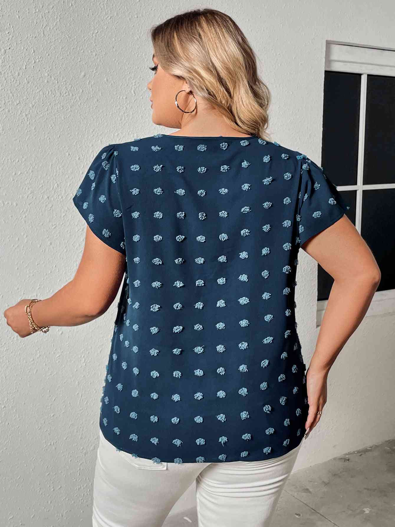 Plus Size Swiss Dot V-Neck Flutter Sleeve Tee Women's T-Shirts - Tophatter Daily Deals