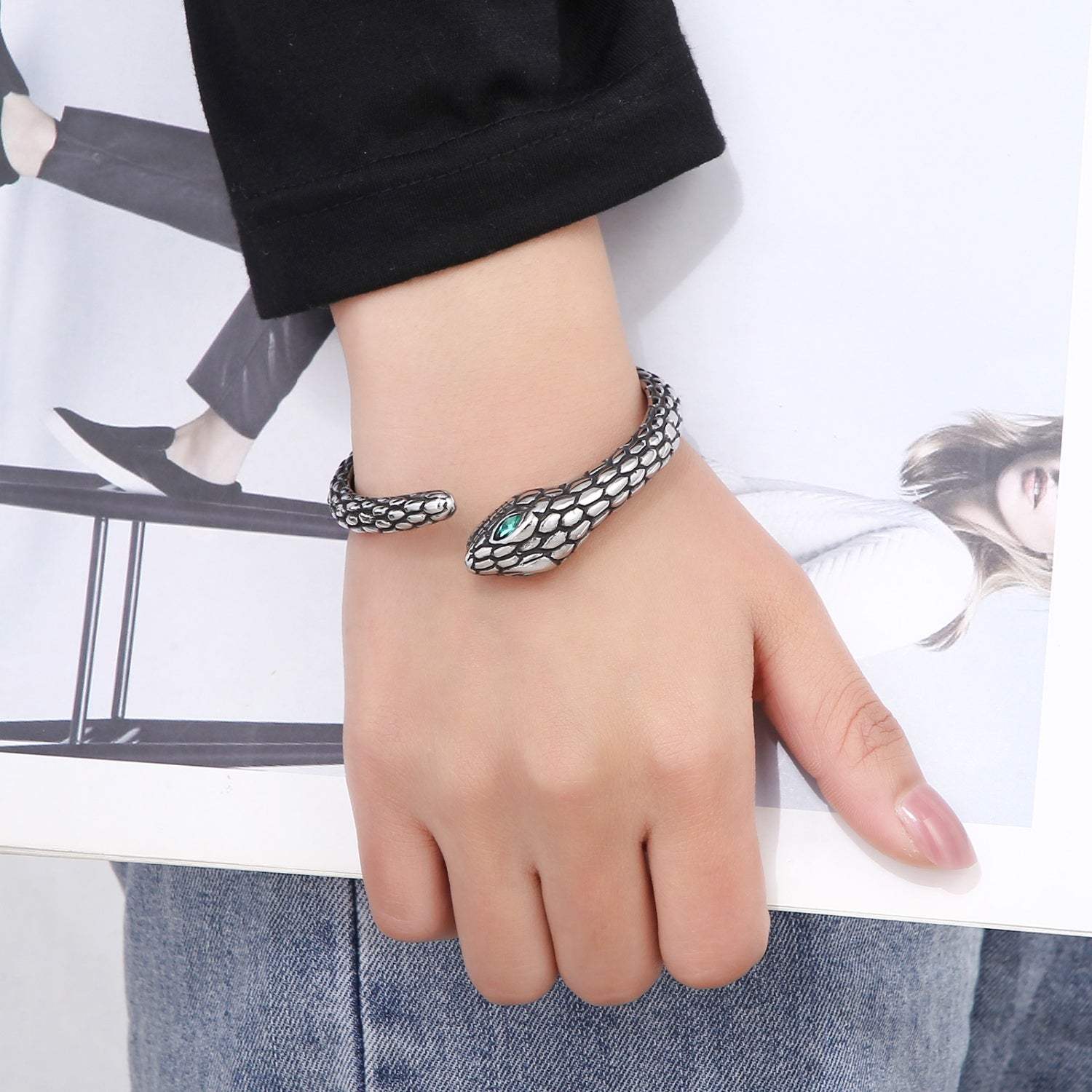 Rhinestone Stainless Steel Snake Shape Bracelet Bracelets - Tophatter Daily Deals