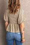 Smocked Balloon Sleeve Peplum Blouse Blouses - Tophatter Daily Deals