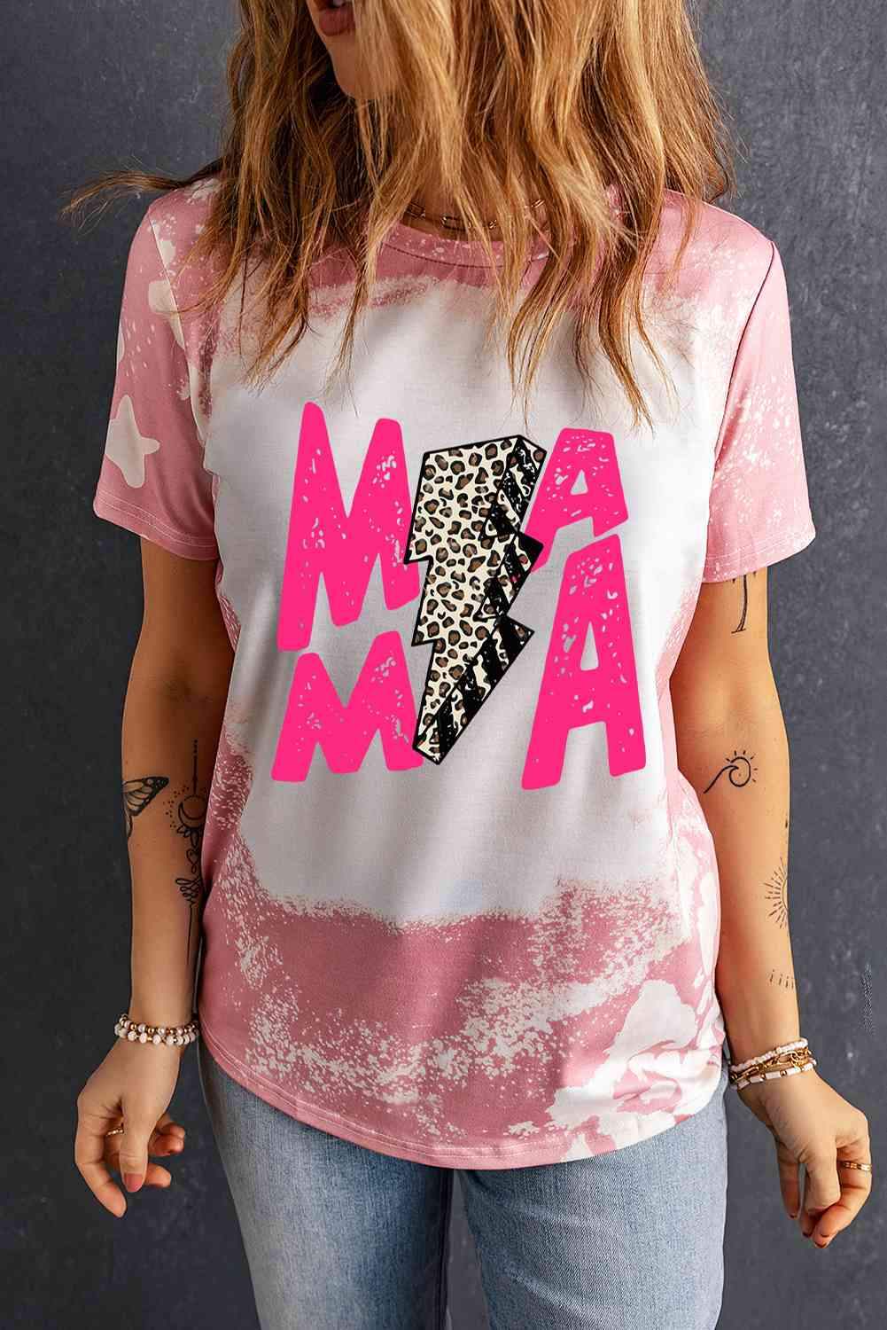 MAMA Graphic Printed Tee Shirt Dusty Pink Women's T-Shirts - Tophatter Daily Deals