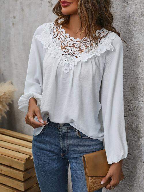 Lace Detail Balloon Sleeve Blouse Blouses - Tophatter Daily Deals