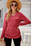 Heathered Drawstring V-Neck Top Red Women's T-Shirts - Tophatter Daily Deals