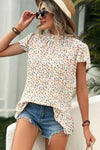 Ditsy Floral Mock Neck Short Sleeve T-Shirt Women's T-Shirts - Tophatter Daily Deals