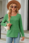 Slit Decorative Button Square Neck T-Shirt Mid Green Women's T-Shirts - Tophatter Daily Deals