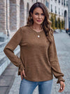 Ribbed Round Neck Flounce Sleeve Blouse Chestnut Blouses - Tophatter Daily Deals