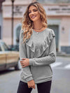 Ruffled Round Neck Long Sleeve Top Blouses - Tophatter Daily Deals