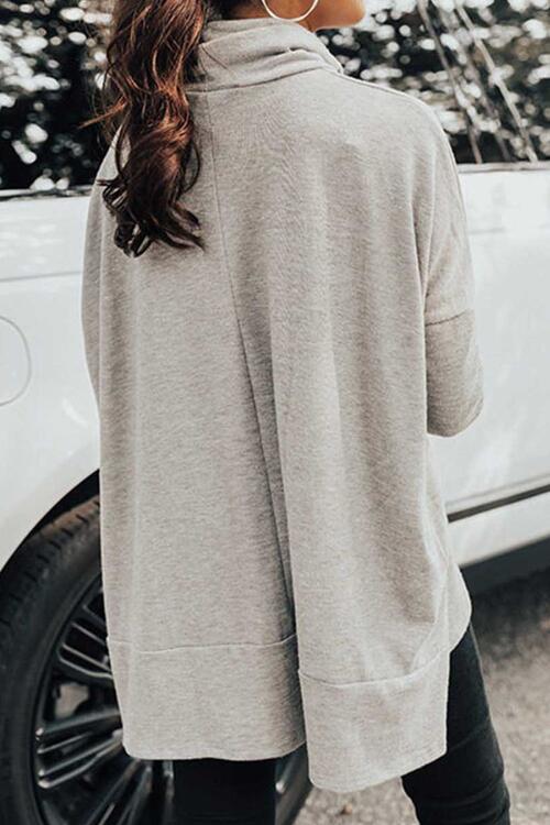 Cowl Neck Long Sleeve Slit Blouse - Tophatter Deals