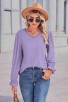 Lace Trim V-Neck Flounce Sleeve Top Lilac Blouses - Tophatter Daily Deals