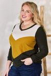 Hailey & Co Full Size Colorblock V-Neck Blouse Blouses - Tophatter Daily Deals