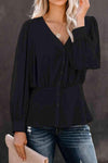 Buttoned Puff Sleeve Blouse Blouses - Tophatter Daily Deals