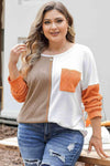 Plus Size Color Block Dropped Shoulder Blouse Taupe Blouses - Tophatter Daily Deals