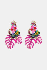 Leaf & Flower Shape Zinc Alloy Dangle Earrings Fuchsia Pink One Size Earrings - Tophatter Daily Deals
