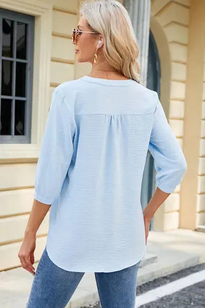 Notched Three-Quarter Sleeve T-Shirt Women's T-Shirts - Tophatter Daily Deals