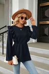 Round Neck Ruffled Peplum Blouse Blouses - Tophatter Daily Deals