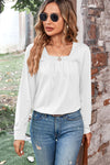 Ruched Square Neck Long Sleeve T-Shirt White Women's T-Shirts - Tophatter Daily Deals