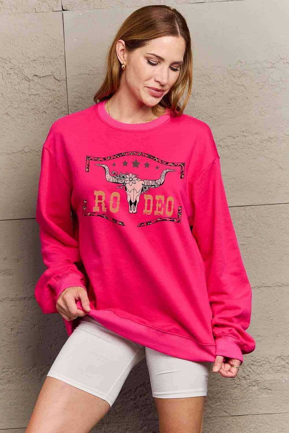 Simply Love Simply Love Full Size Round Neck Dropped Shoulder RODEO Graphic Sweatshirt Strawberry - Tophatter Daily Deals