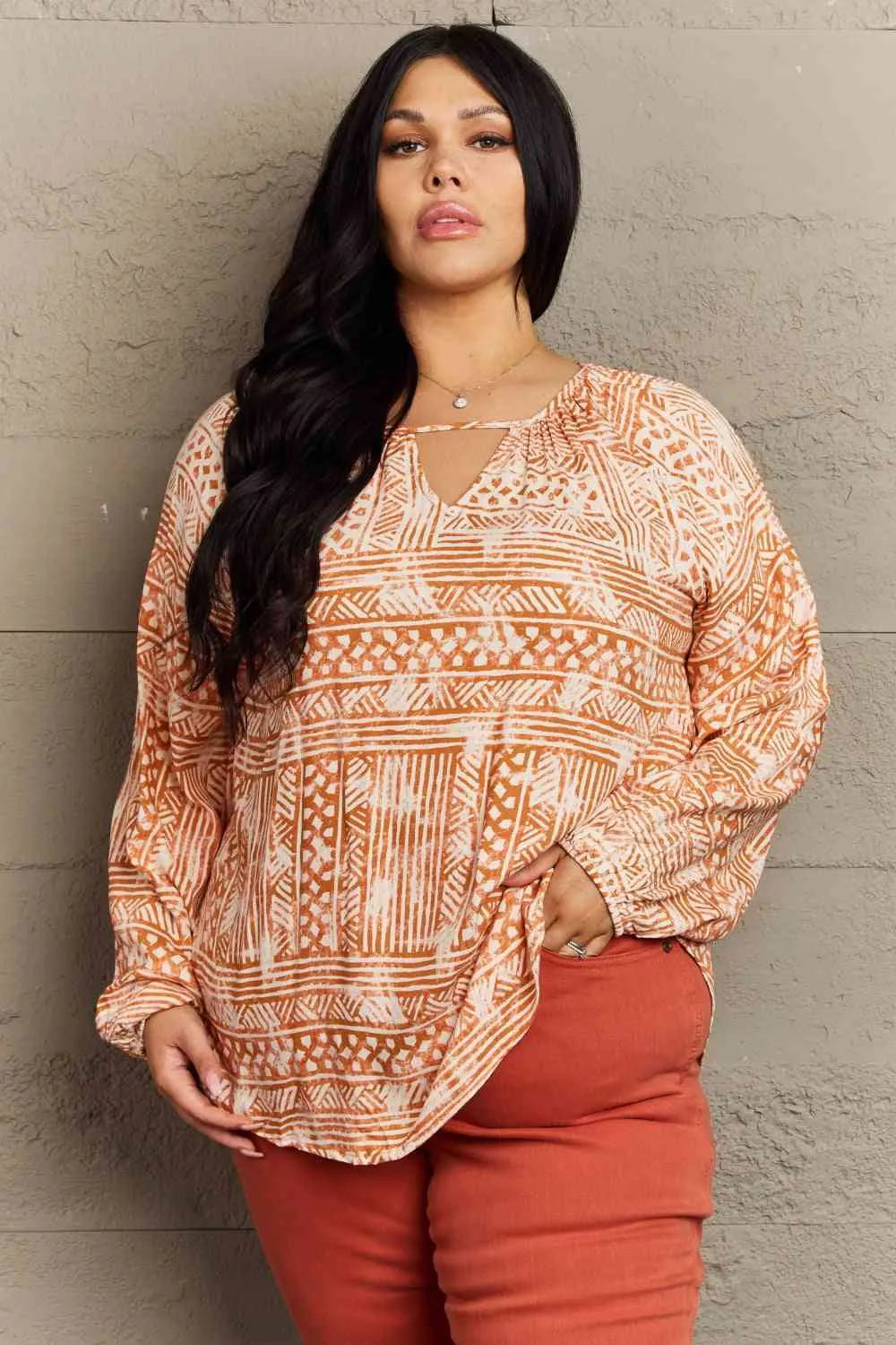 HEYSON Just For You Full Size Aztec Tunic Top Orange Blouses - Tophatter Daily Deals