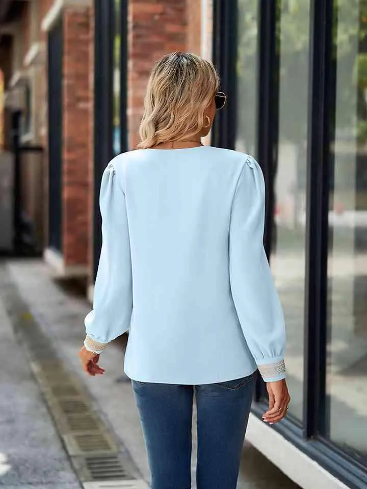 V-Neck Long Sleeve Blouse Blouses - Tophatter Daily Deals