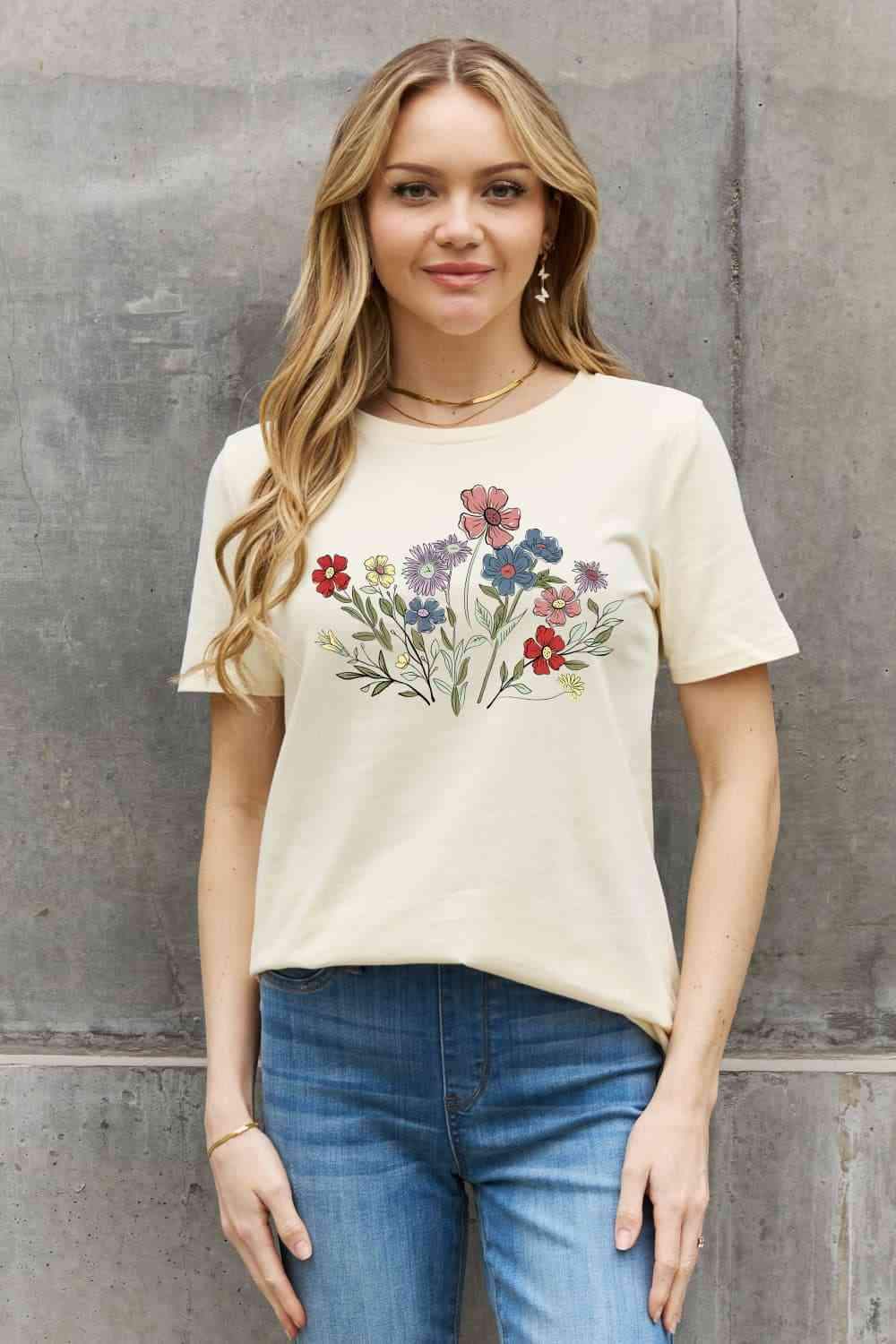 Simply Love Simply Love Full Size Flower Graphic Cotton Tee Women's T-Shirts - Tophatter Daily Deals