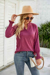 Heathered Flounce Sleeve Curved Hem Top Blouses - Tophatter Daily Deals