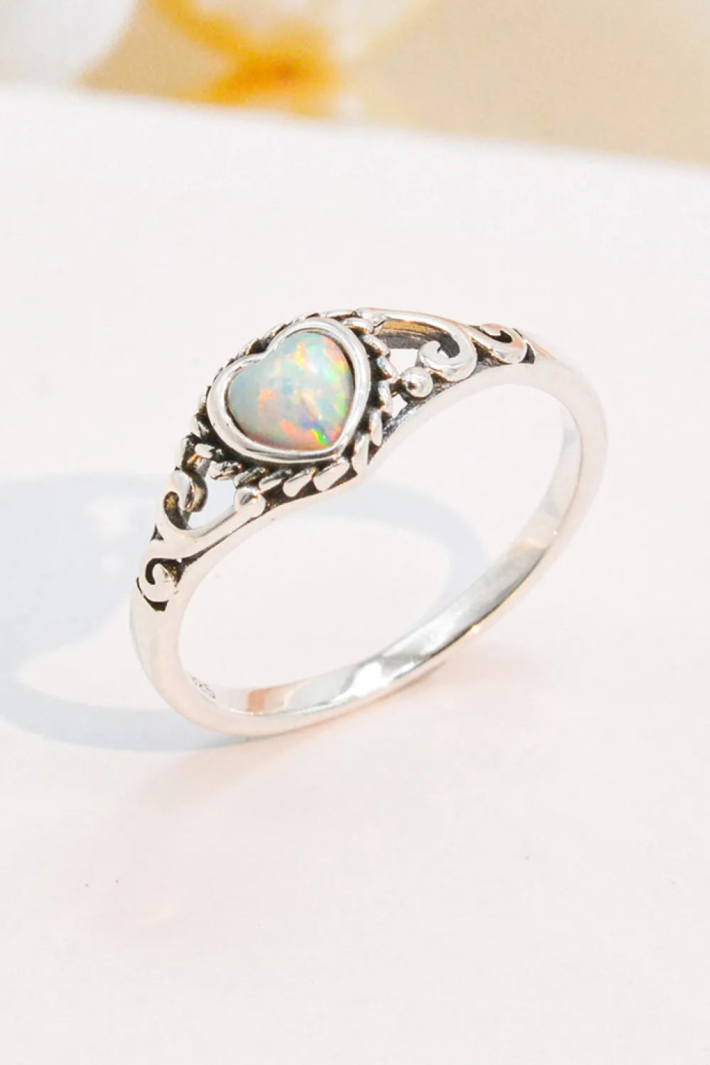 925 Sterling Silver Heart-Shape Opal Ring Opal - Tophatter Daily Deals