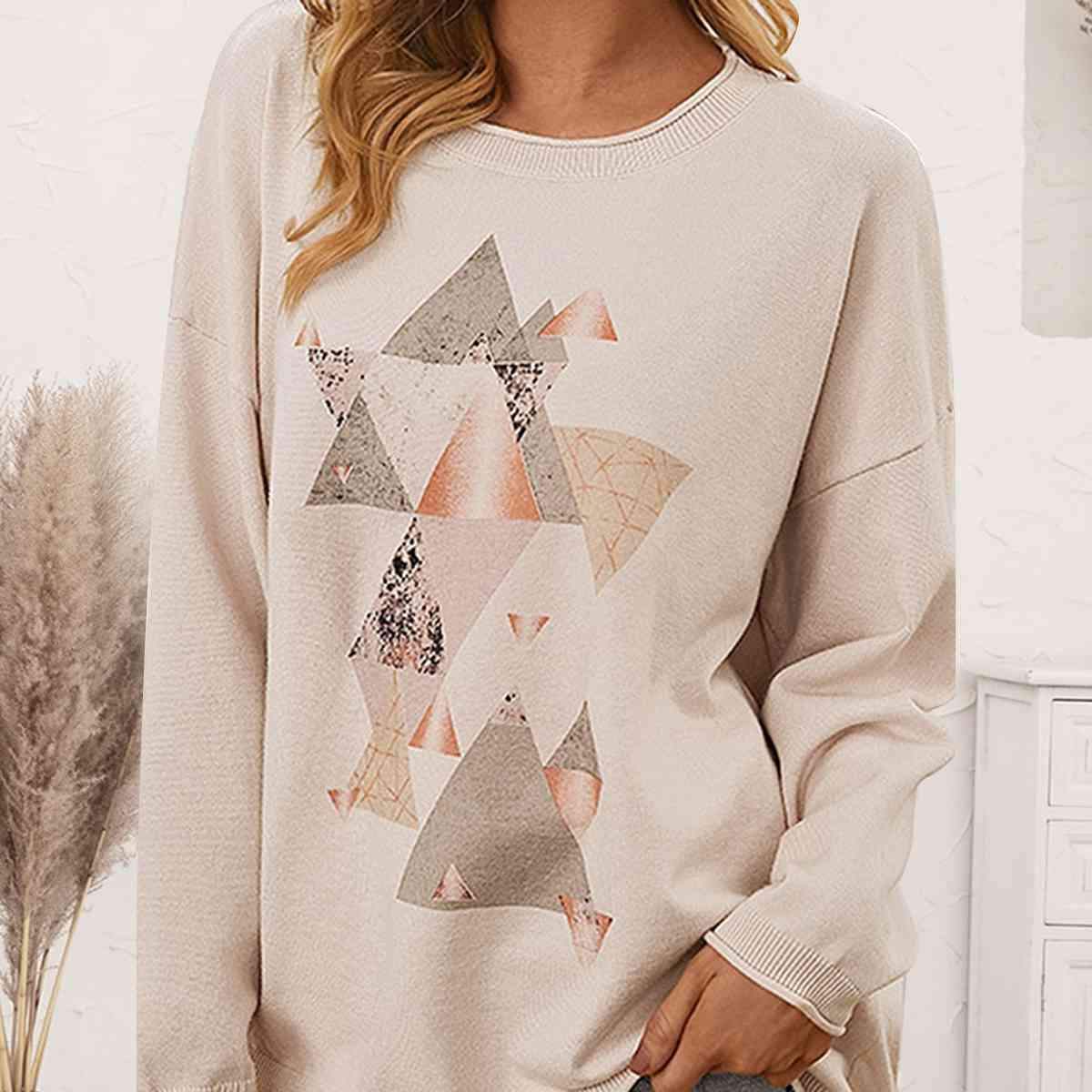 Geometric Graphic Dropped Shoulder Top Blouses - Tophatter Daily Deals